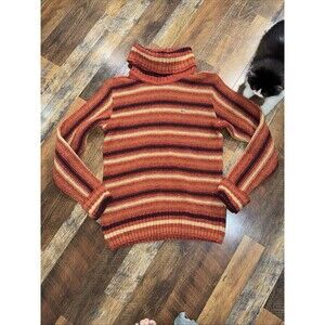 Lacoste Striped Cowl Neck Sweater - Red and Brown